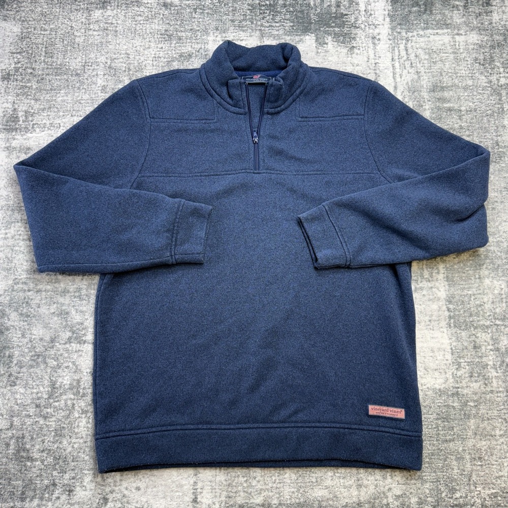 Vineyard Vines Sweater Mens Large Navy Blue Shep Shirt 1/4 Zip Knit Fleece Prep